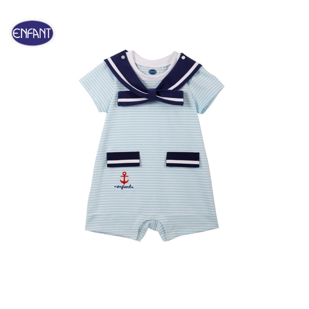 ENFANT (อองฟองต์) ชุดหมีแขนสั้น สำหรับเด็ก 3-6 เดือน คอลเล็กชั่น Marine ผ้าคอตตอน 100% สีฟ้า