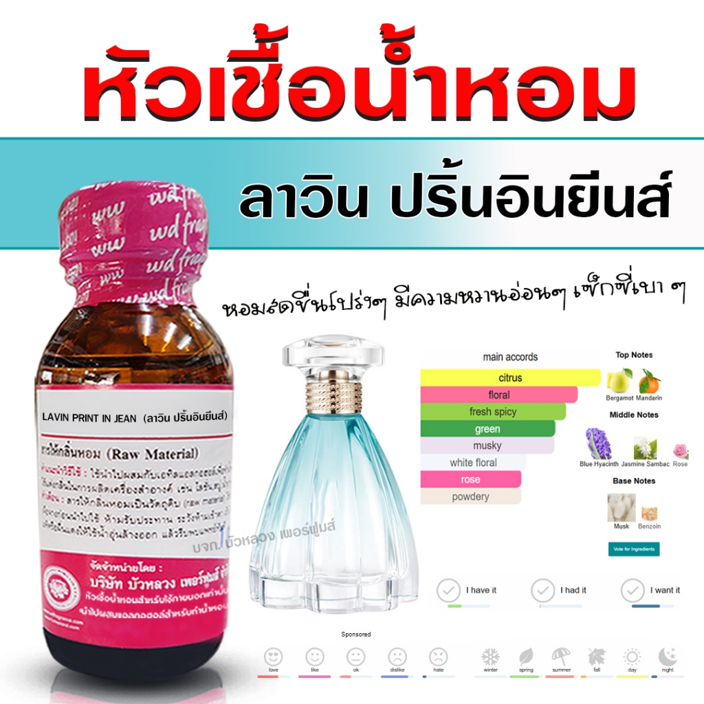 หัวเชื้อน้ำหอมแท้ 100% กลิ่น ลาวินปริ้นอินยีนส์ ลองแวงปริ้นอินยีนส์ หัวน้ำหอม กลิ่นหอมละมุน ติดทนยาวนาน ความเข้มข้นสูง