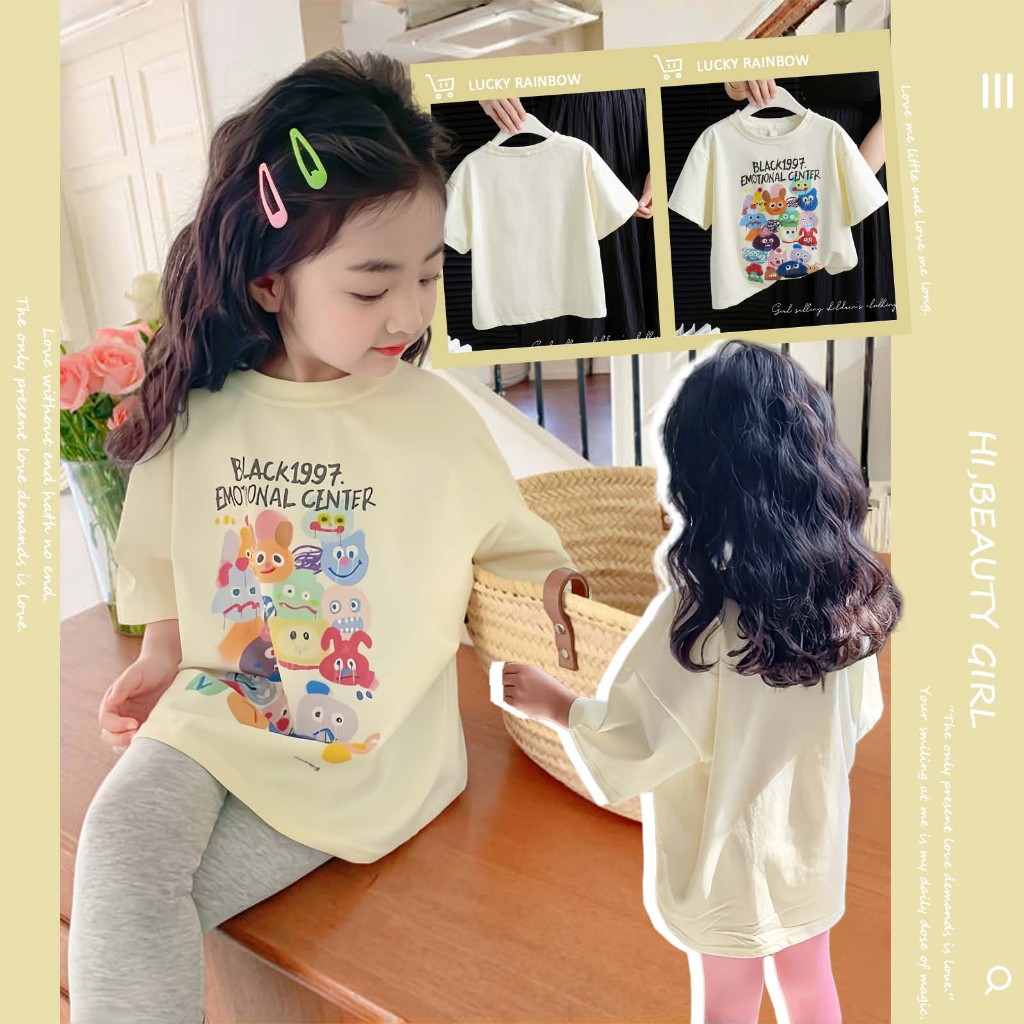 LUCKY RAINBOW  เสื้อยืด พิมพ์ลายการ์ตูน น่ารัก สําหรับเด็กผู้หญิง เสื้อยืดเด็กผู้หญิงโต 1-11 ปี