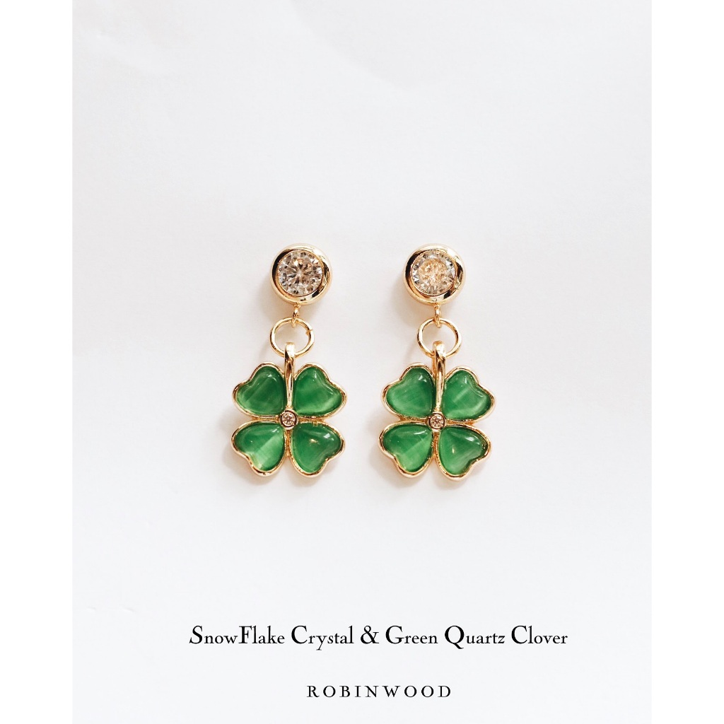 ต่างหู Green QUARTZ CLOVER & CRYSTAL ” SERIES,Robinwood