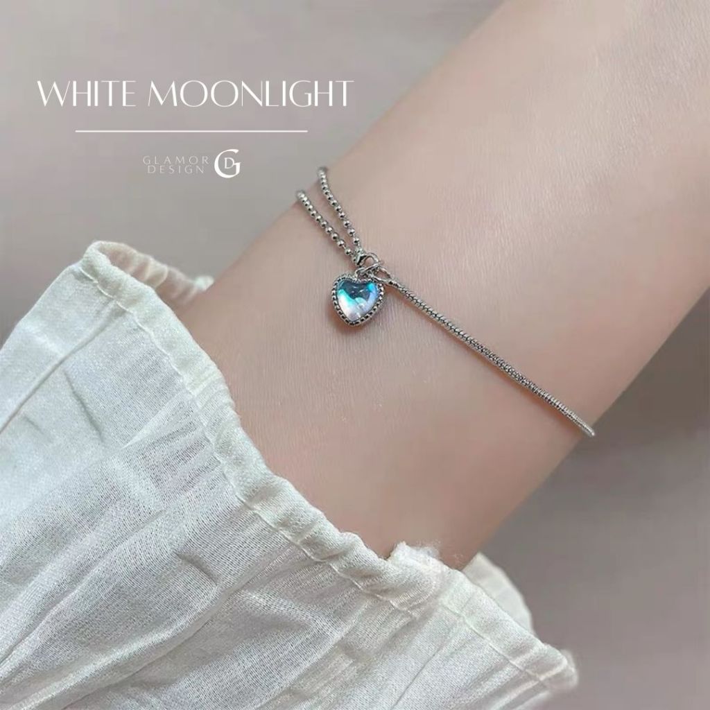 GLAMOR สร้อยข้อมือ White Moonlight กําไลนําโชค จี้หัวใจ กำไลเพชร สร้อยข้อมือเพชร กําไลเงิน