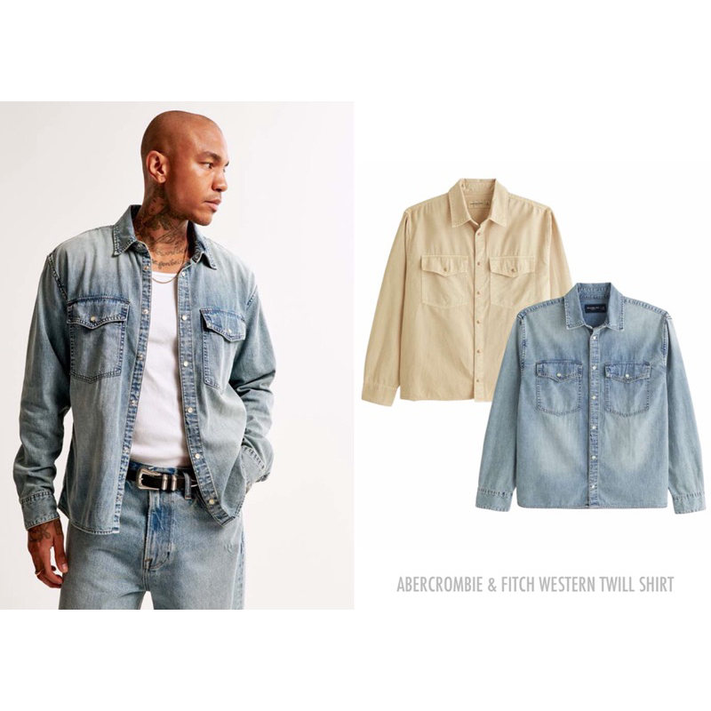 ABERCROMBIE & FITCH เสื้อเชิ้ตคอปก แขนยาว WESTERN TWILL SHIRT (A3004)