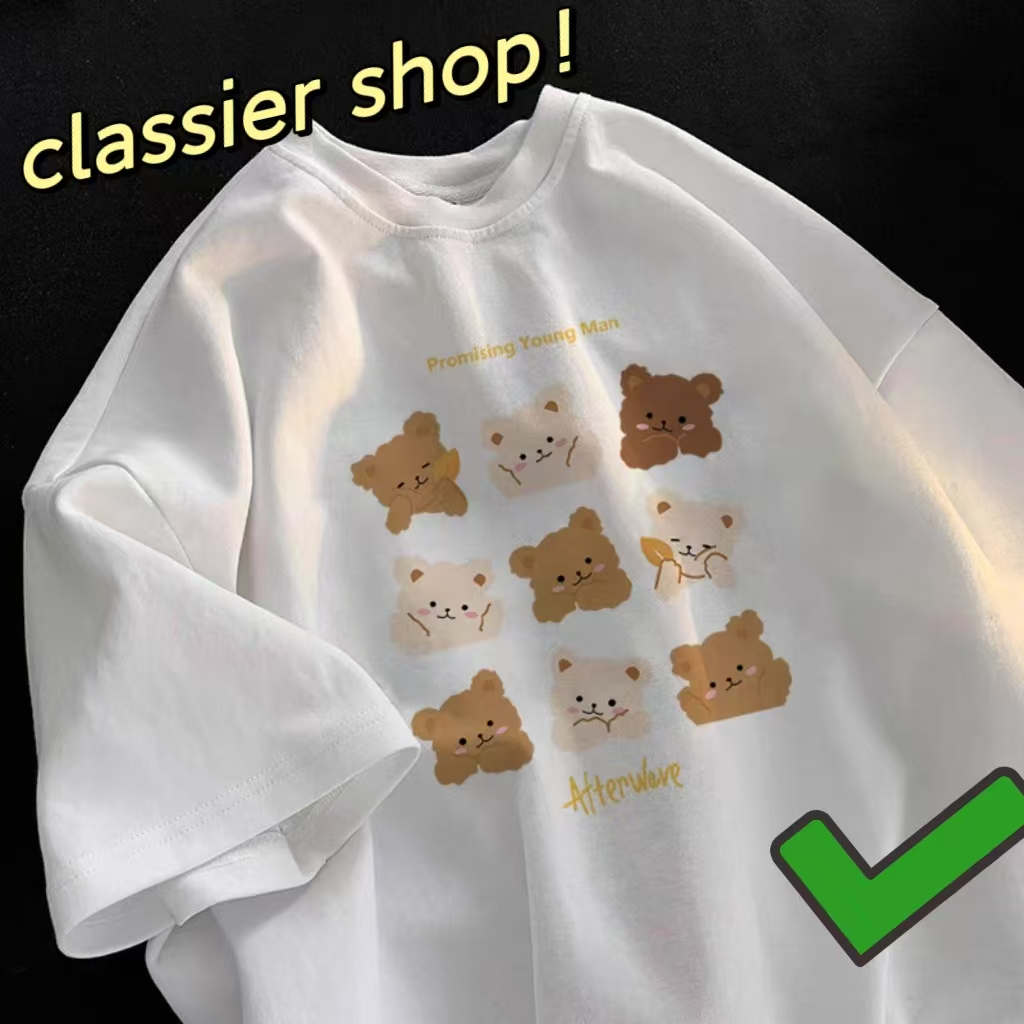 Classier shop 100% cotton T-shirt เสื้อยืดแขนสั้นผ้าฝ้าย สีขาว สำหรับผู้หญิง ใส่สบายในฤดูร้อน ทรงหลวมครึ่งแขน