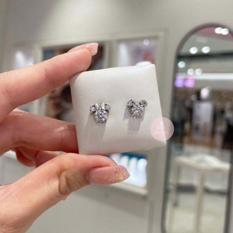 (ของแท้100%) แถมกล่อง Pandora Disney Mickey Mouse & Minnie Mouse ต่างหู มิกกี้มินนี่ เพชร
