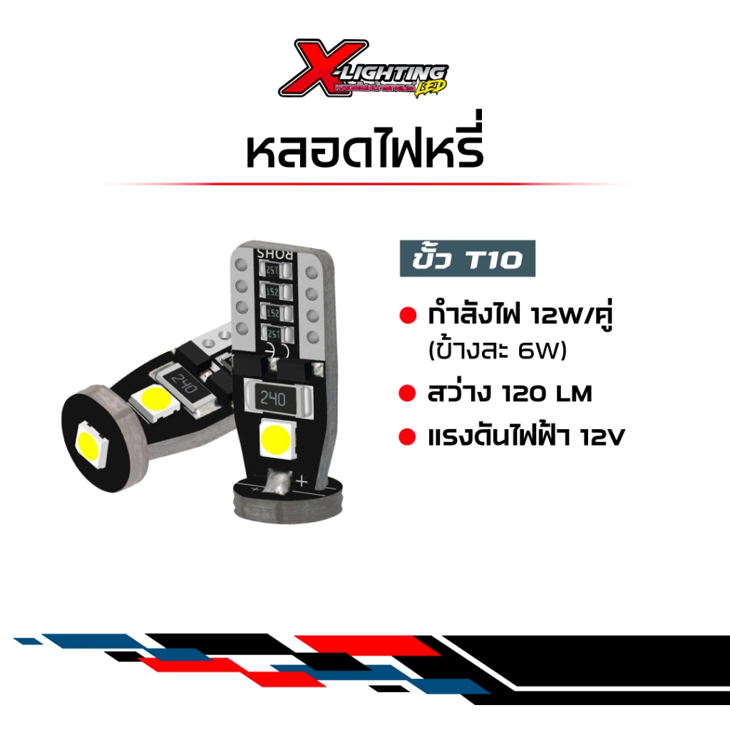 หลอดไฟหรี่ LED T10 CANBUS แสงสีขาว 1.5W 6000K 3SMD,16SMD