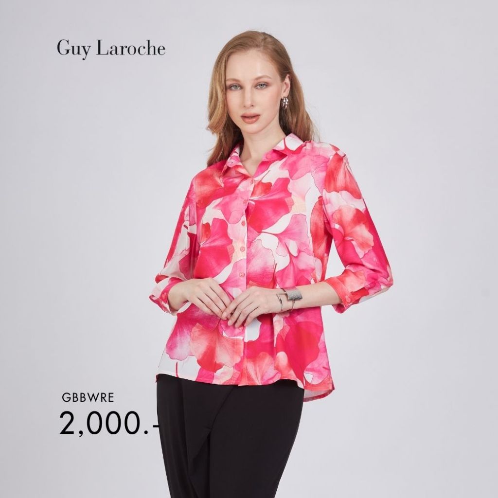 Guy laroche เสื้อเชิ้ตผู้หญิง พิ้งค์กิงโกะ pink gingko  แขนยาว สีชมพู GBBWRE