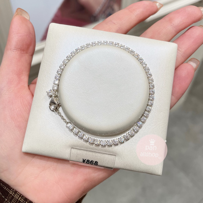 (ของแท้100%)❣️พร้อมกล่องถุง Pandora silver Sparkling Tennis bracelet ข้อมือเพชรสีเงิน
