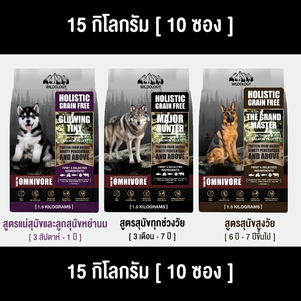 [ ตกกิโลละ 159 บาท l ไซส์กระสอบ 15 กิโล ] WILDOLOGY FOR DOG อาหารสุนัขแบบเม็ดเกรด Holistic Grain Free เลือกได้ทุกช่วงวัย