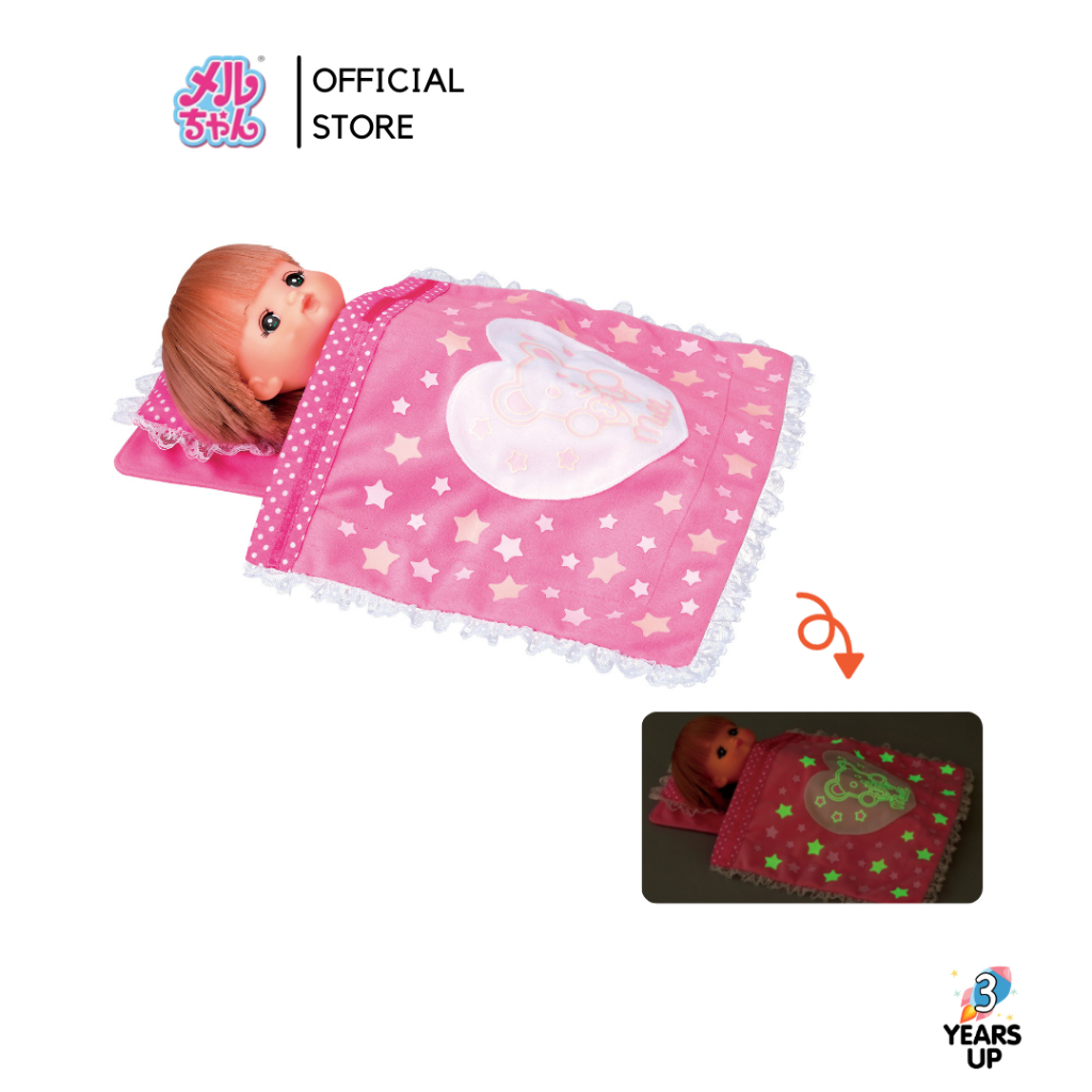 หมอนและผ้าห่มเรืองแสงเมลจัง MELL CHAN® ที่นอนตุ๊กตา ลิขสิทธิ์แท้ Doll Bed Clothes Glow in the Dark