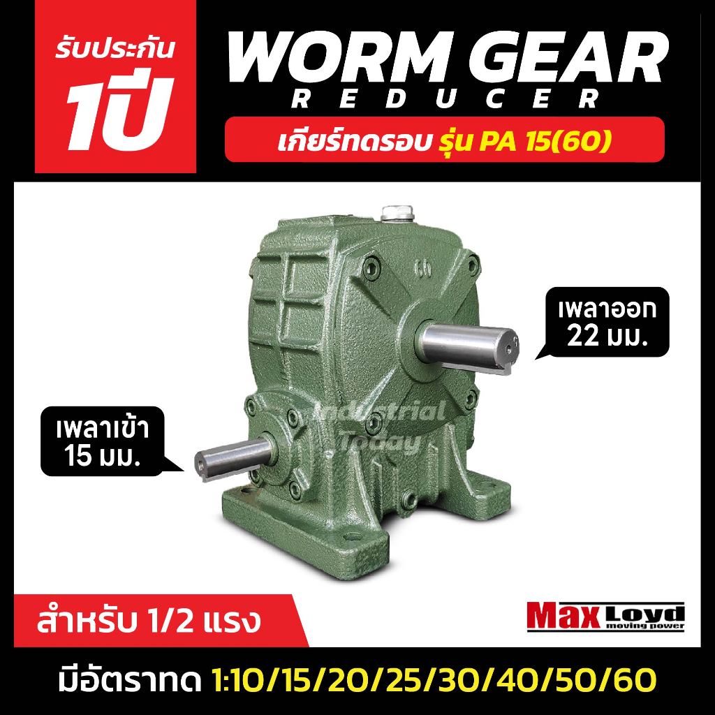 วอร์มเกียร์ PA15(60) WORM GEAR เกียร์ทดรอบ เกียร์เฟืองเดือยหมู เกียร์เฟืองทองเหลือง เกียร์ทอรอบ MAXLOYD 0.5แรง