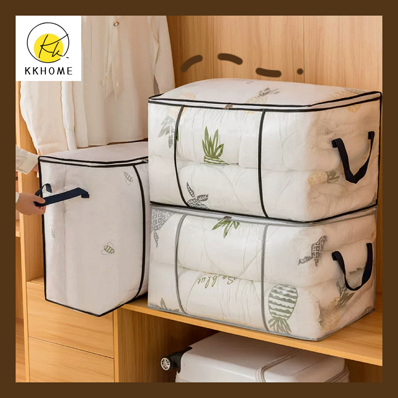 KKHOME 2 ขนาด PVCถุงเก็บของ กันน้ํา กล่องพับได้ความจุขนาดใหญ ป้องกันเชื้อรา มีซิปรูดปิด เก็บหมอนผ้าห่ม ถุงเก็บผ้านวม