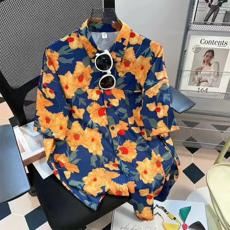 พร้อมส่ง เสื้อฮาวาย แขนสั้น พิมพ์ลายดอกไม้สดใส สําหรับผู้หญิง สไตล์น่ารัก