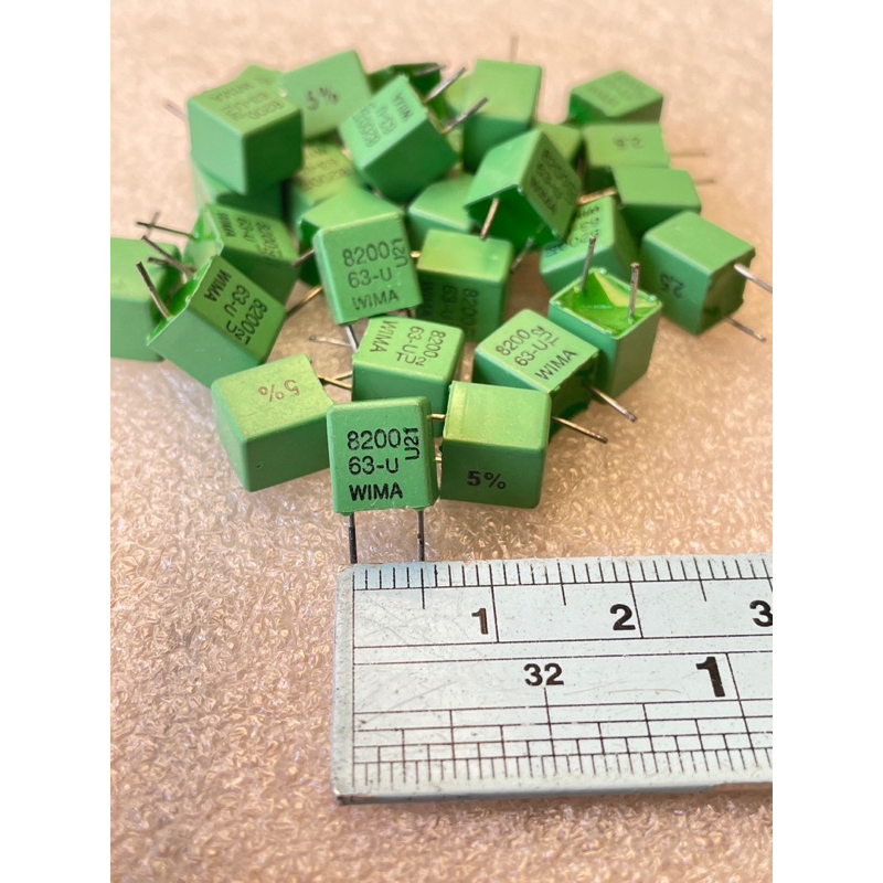 (แพ็ค10ชิ้น)ของมือ1เก็บนานพร้อมส่งในไทย C 0.0082UF 63V 822PF WIMAสีเขียว ขาห่าง5มิล Cโพลี C822 822J6