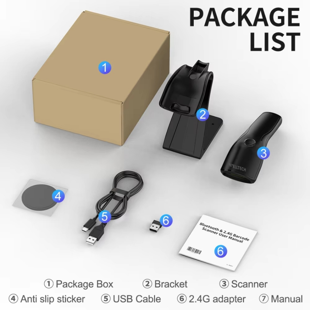 WELLTECH เครื่องสแกนบาร์โค้ดไร้สาย อ่านบาร์โค้ด 1D 2D QR Barcode Scanner รุ่น X-3500B