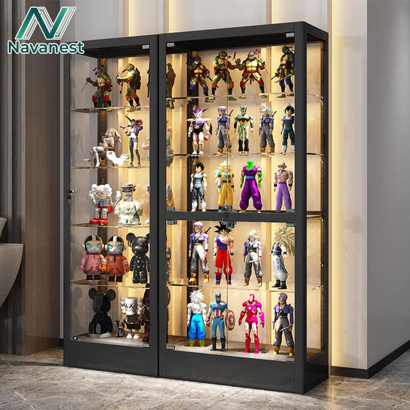 Navanest  ตู้ฟิกเกอร์ ตู้โชว์เลโก้ 4 ใสชั้นพร้อมตู้กระจกไฟ กันฝุ่น ชั้นเก็บของในครัวเรือน (80X40X160
