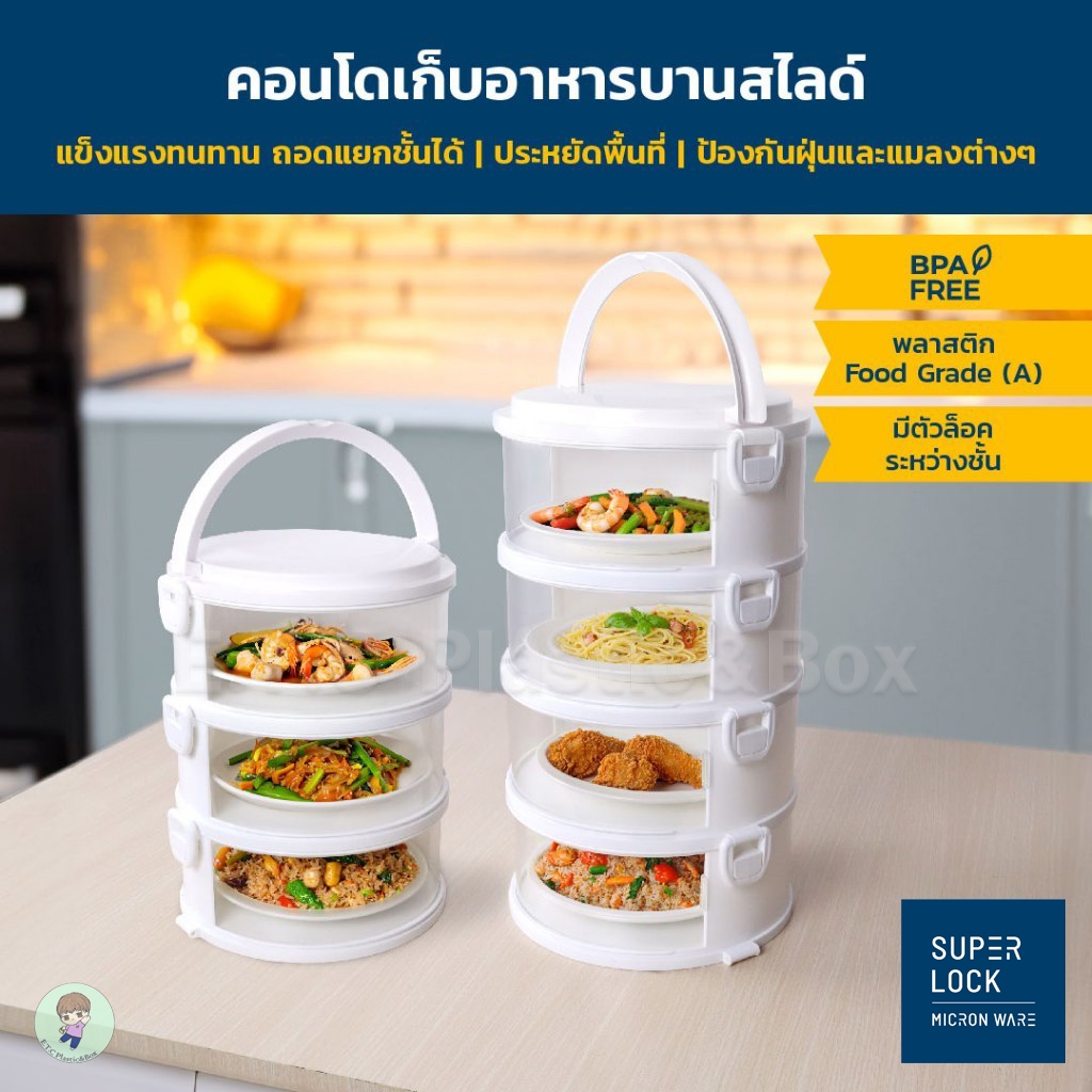 SuperLock คอนโดเก็บอาหาร ชั้นวางอาหาร สไลด์เปิด-ปิด ป้องกันเชื้อโรค กันแมลง ถนอมอาหาร ชั้นเก็บอาหาร