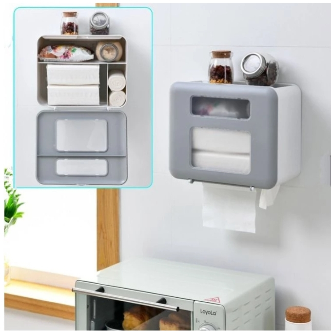 ECOCO กล่องใส่ทิชชู กันน้ำ ติดผนังไม่ต้องเจาะ E1804