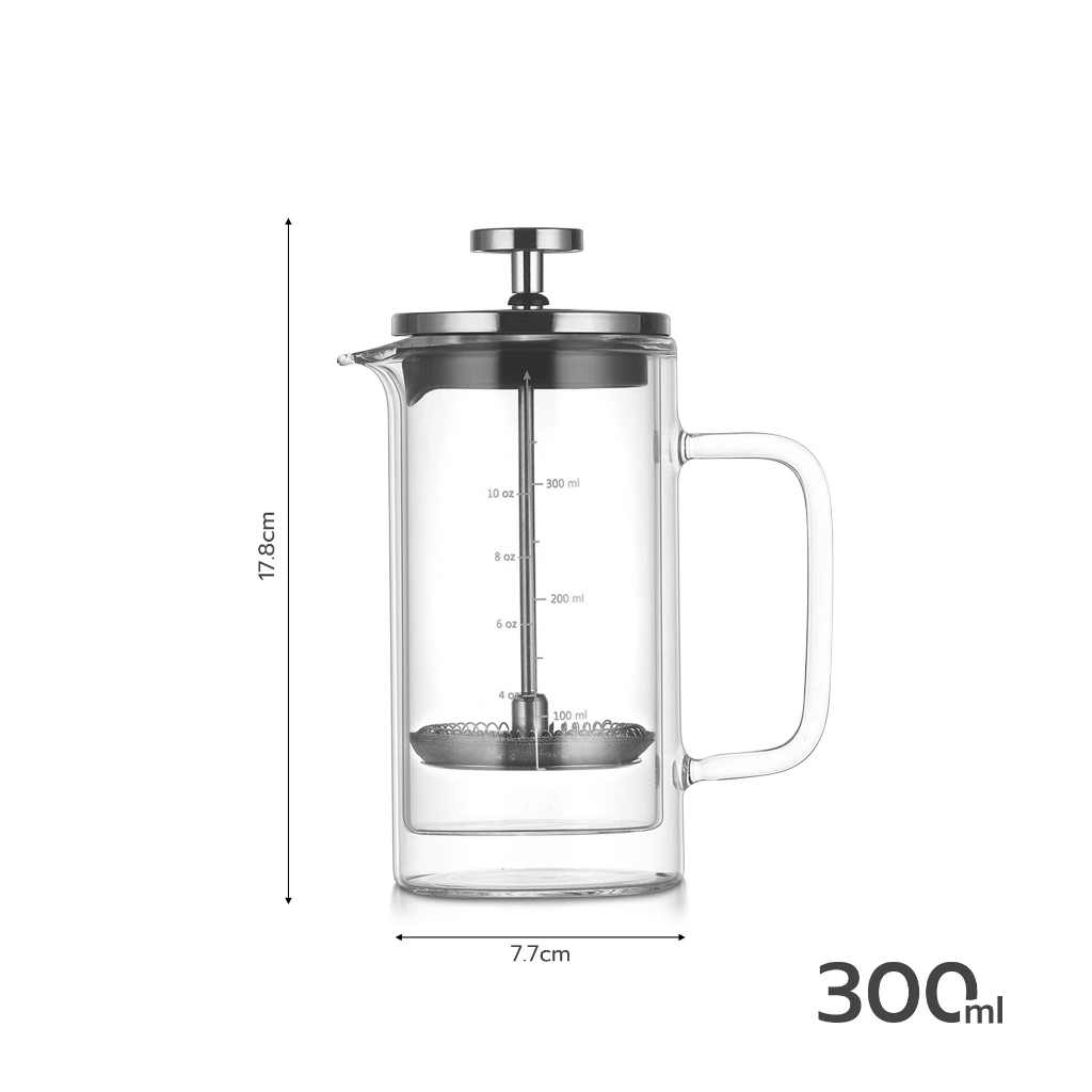 เหยือกชงกาแฟสด  กาชงกาแฟแบบกด 300ml 600ml แก้ว 2 ชั้น French Press ชงง่ายเพียงแค่กด Deebilion thumbnail 10