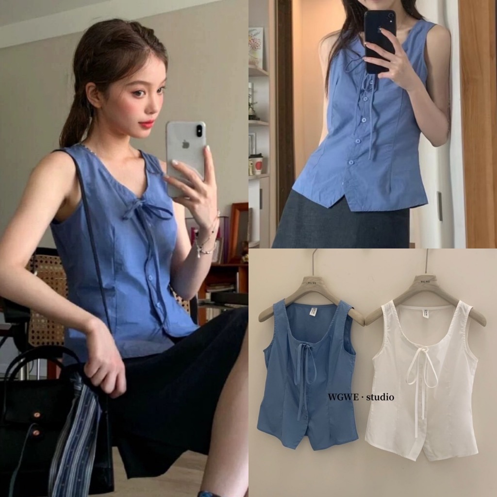 W3419 เสื้อแขนกุด คอวี ชายบานทรงสวย ดีเทลโชว์หลังทรงน่ารัก แฟชั่นเกาหลี TAG WG.WE – โปรปัง