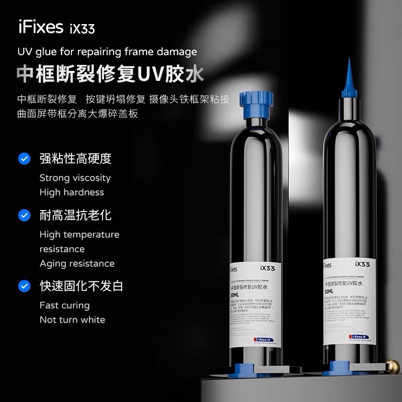 กาว UV iFixes ix33 10ML 30ML กาวยูวี ความแข็งสูง แห้งเร็ว ซ่อมแซมบอร์ด PCB ซ่อมแซมบอดี้โทรศัพท์