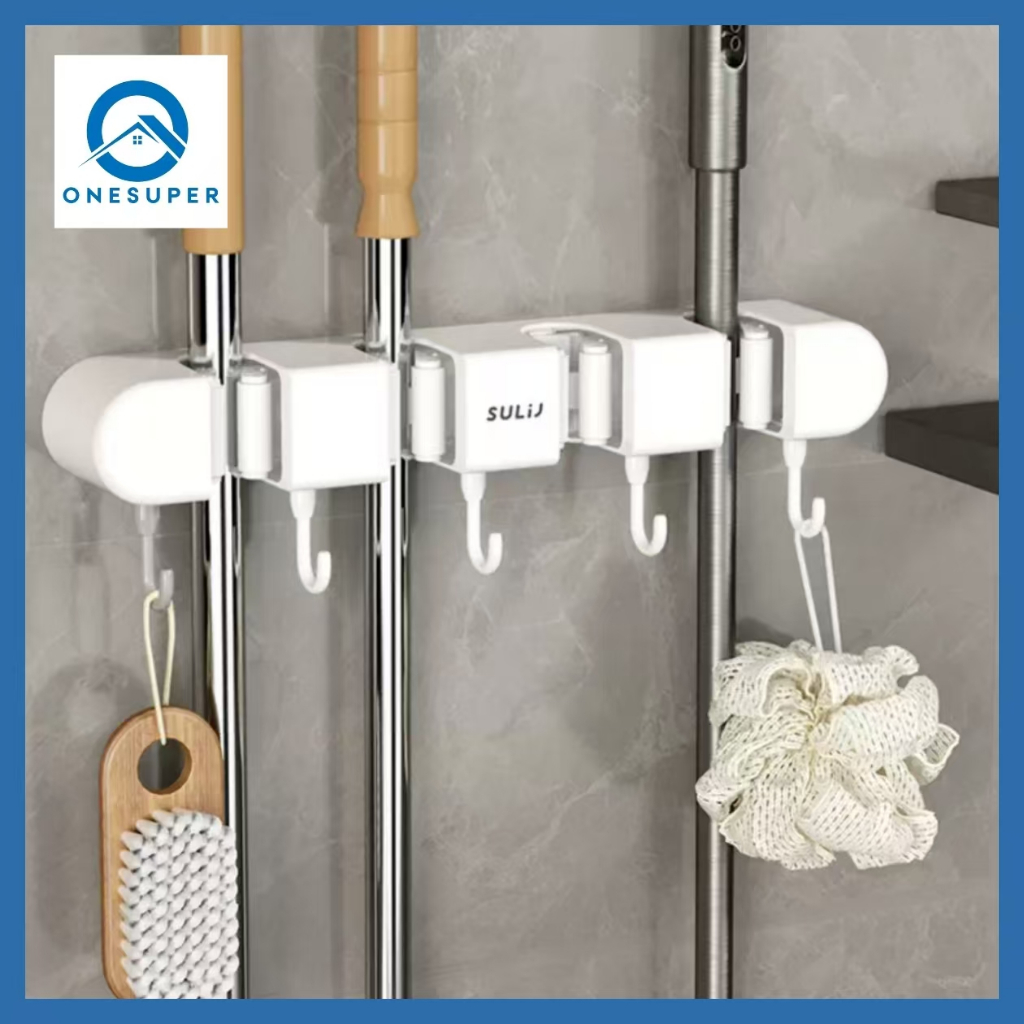 Onesuper ตะขอติดผนัง หรับแขวนสิ่งของในครัวเรือน ที่แขวนไม้ถูพื้น ที่หนีบอเนกประสงค์ แข็งแรงทนทาน