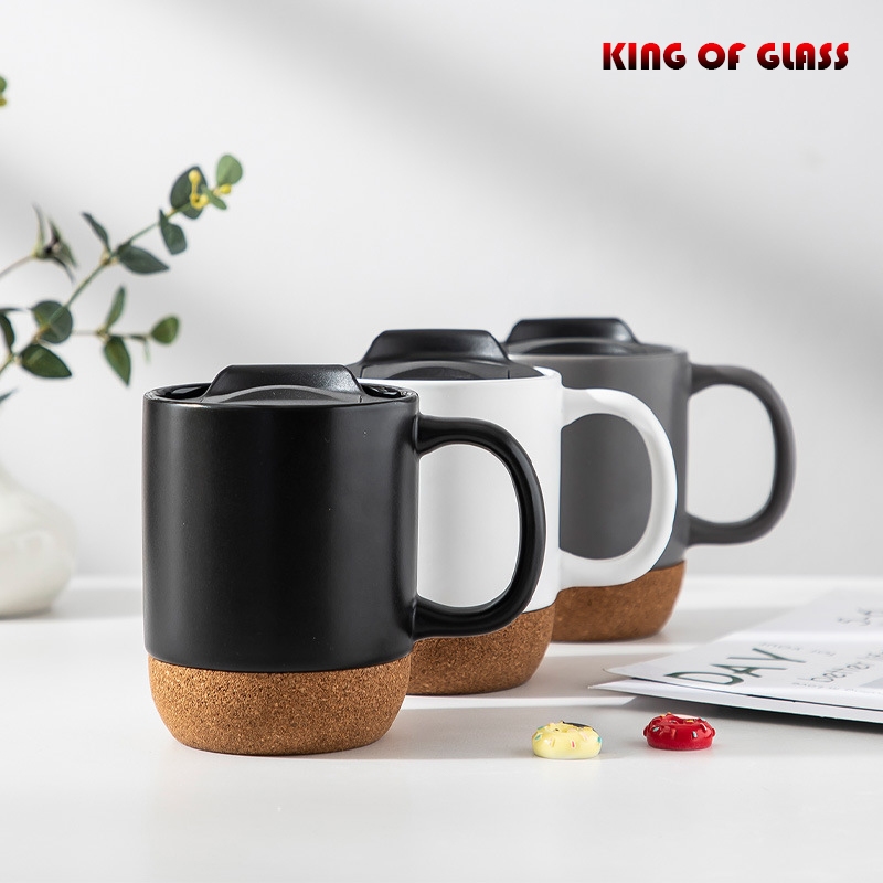 แก้วเซรามิค สำหรับใส่กาแฟ เนื้อแมตต์ ขนาด 400 มล. วัสดุเซรามิค พร้อมฝาปิดกันน้ำหก มี 3 สี ขาว เทา ดำ