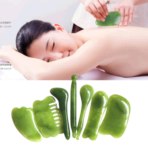 Gua Sha ของแท้ กัวซา หินนวดหน้า แผ่นหินหยกธรรมชาติ 100% สําหรับนวดหน้า คอ ขา สปา