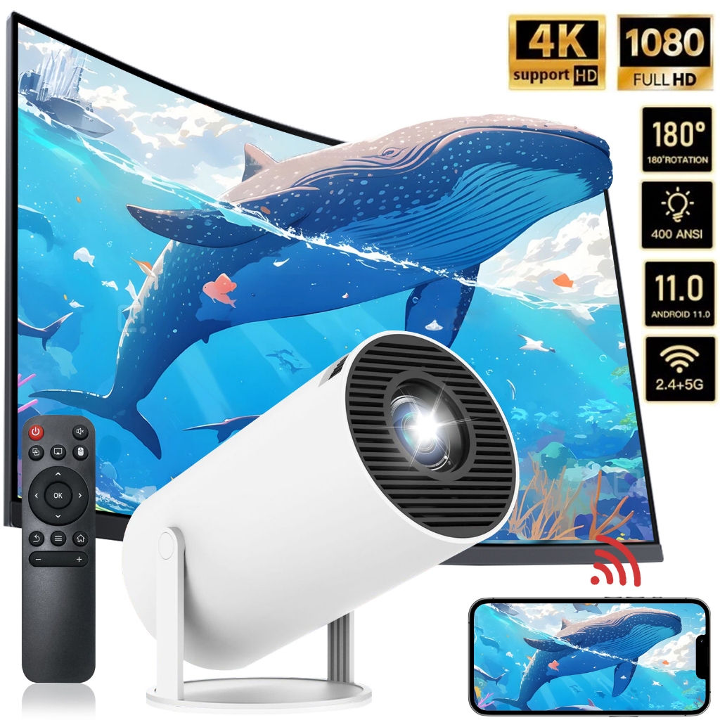 โปรเจคเตอร์ HY300 Projector 4K Android 11.0 LCD Projector 1080P Double WIFI With bluetooth with Yout