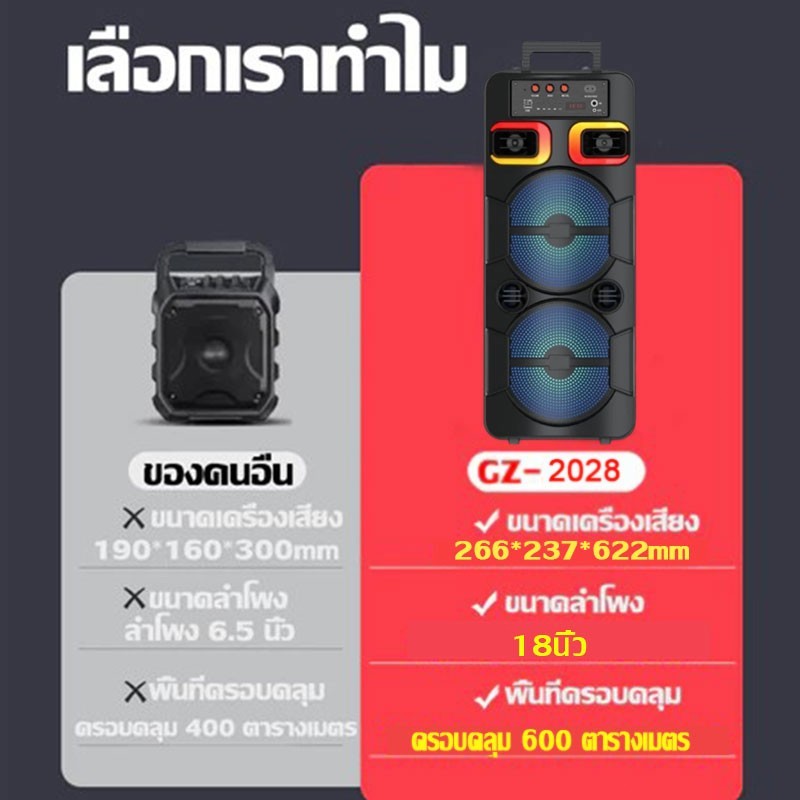 ✨18นิ้ว✨ลำโพงบลูทูธ 4500W 36000mAh (แถมฟรี ไมโครโฟน+รีโมท+สายชาร์จ)TTD Bluetooth USB/TF Card เบสหนัก ลำโพง