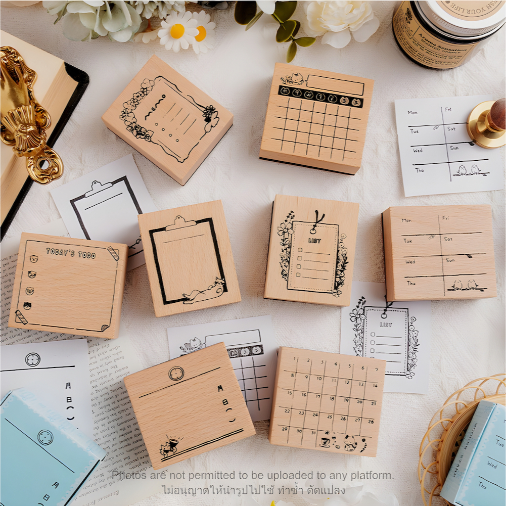 24Hr ตัวปั้มไม้ 8 แบบ ตรายางไม้ (QLWH Stamp) ตราประทับลายน่ารัก ตัวปั๊มไดอารี่ ตัวปั๊มลายปฏิทิน To do list DIY