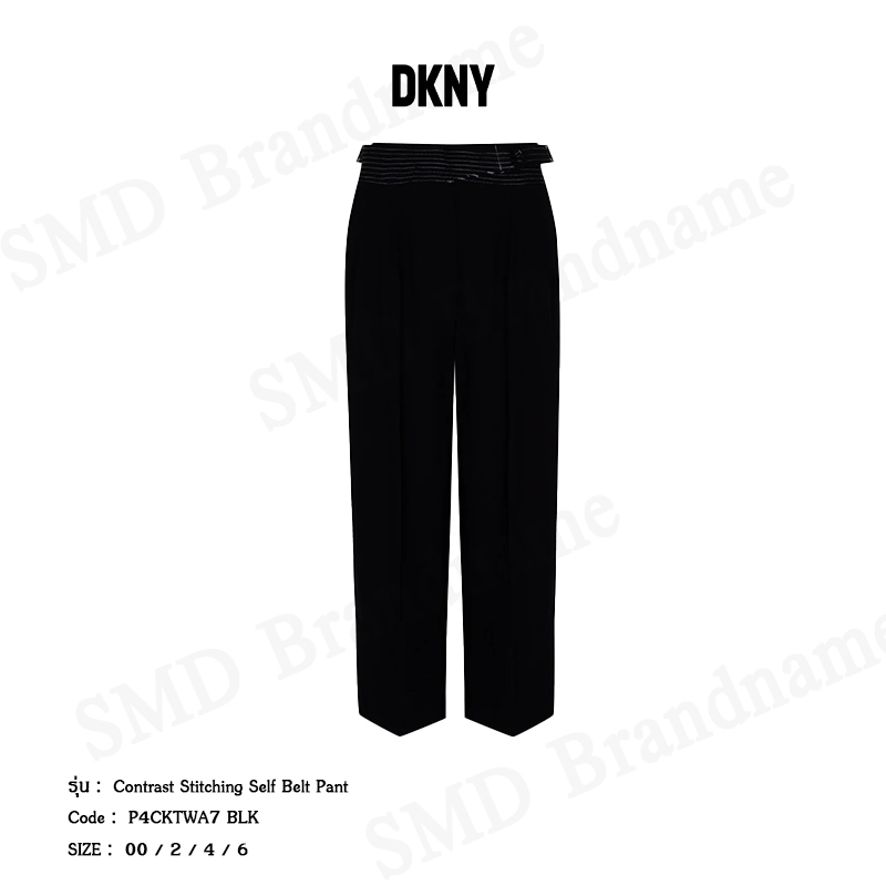DKNY กางเกงขายาว รุ่น Contrast Stitching Self Belt Pant Code: P4CKTWA7 BLK