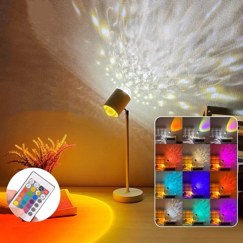 🔥พร้อมส่งจากไทย🔥โคมไฟโปรเจคเตอร์ LED แสงระลอกน้ำ ปรับแสงได้ 16 สีRGB+16 สีแสงพระอาทิตย์ตก ตกแต่งห้อง