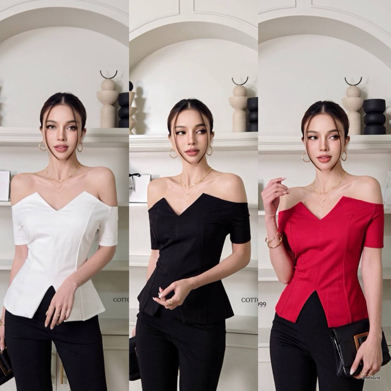 Linda premium top💥 เสื้อปาดไหล่ผ้าเทพ นุ่มยืดหยุ่น เด้ง แมทช์ง่าย สวยแพงมาก