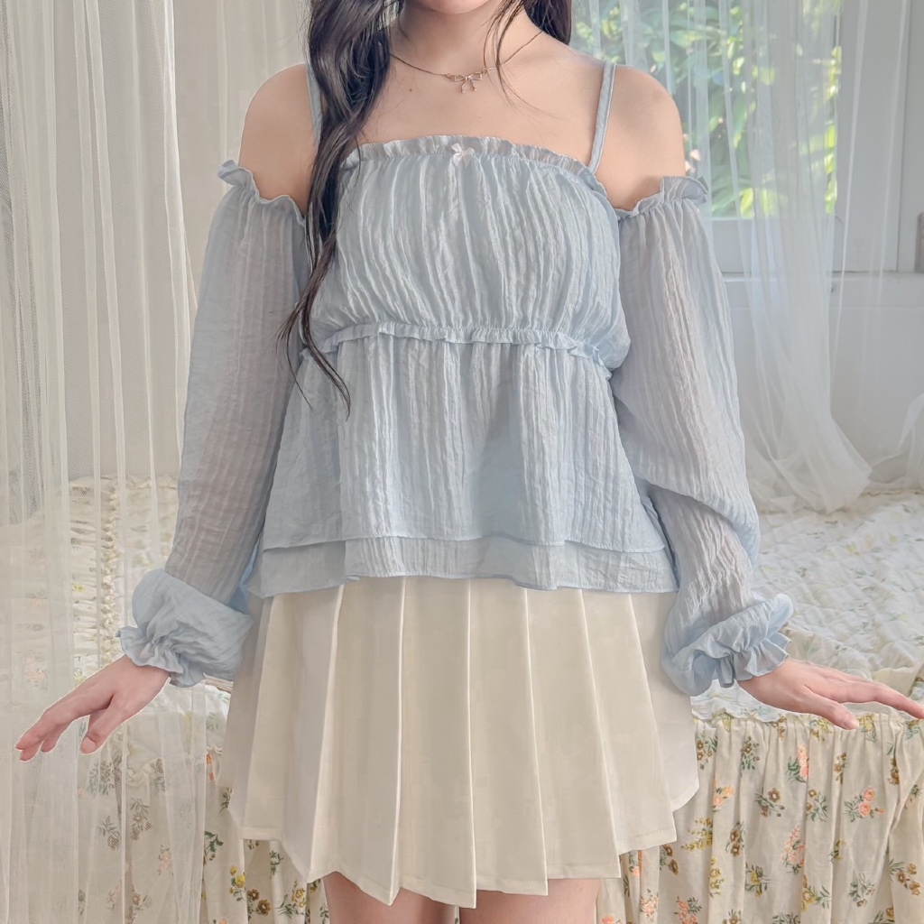 RIKA น้องไอริน เสื้อสายเดี่ยวแขนพองระบายสองชั้น