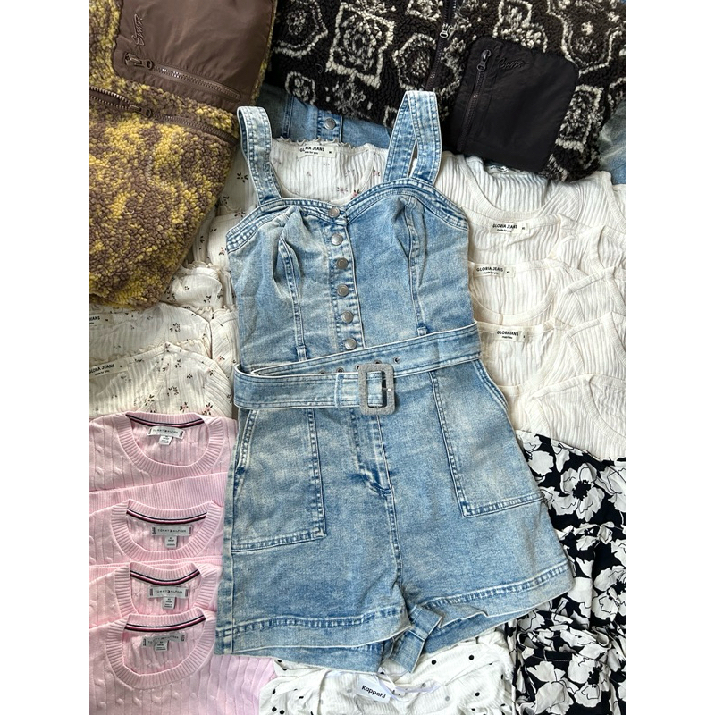 (ของแท้ ) FBSister denim jumpsuit จั๊มสูทขาสั้น ผ้ายีนส์
