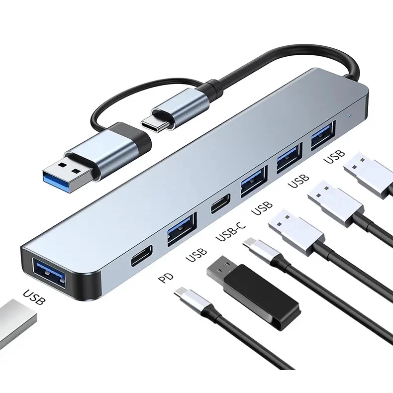 7 in 1 USB Hub Type C Multiport อะแดปเตอร์ Splitter USB 3.0 Adapter 5Gbps ความเร็วสูงประเภท C สําหรับแล็ปท็อปคอมพิวเตอร์