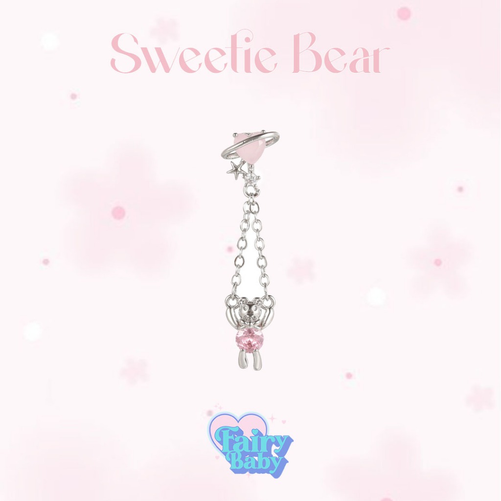 Fairybaby จิว Sweetie Bear ( 1 ชิ้น ) จิวหู จิวต่างหู รูปน้องหมี งานโซ่ น้องหมี ห้อย โซ่ โทนสีชมพู น่ารัก (J1-135)