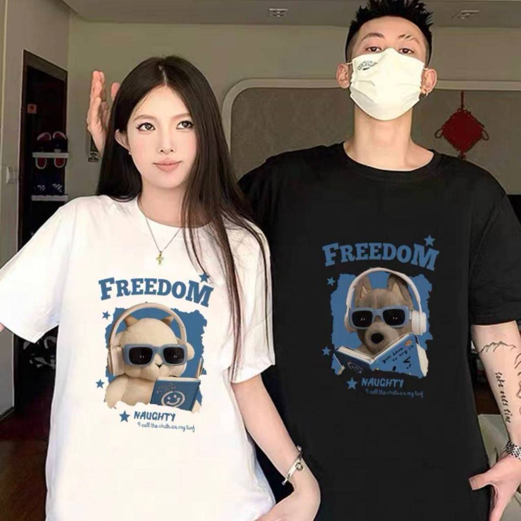 เสื้อยืดคอกลม แขนสั้น ลายคู่รัก น้องหมา FREEDOM ES405