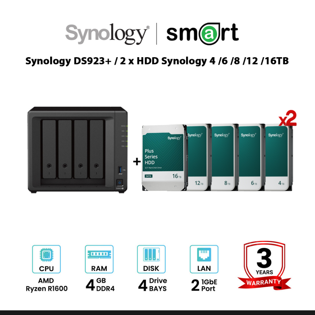 [SET] Synology DiskStation DS923+ 4-Bay NAS + 2 x Synology HDD 4TB/ 6TB/ 8TB/ 12TB/ 16TB