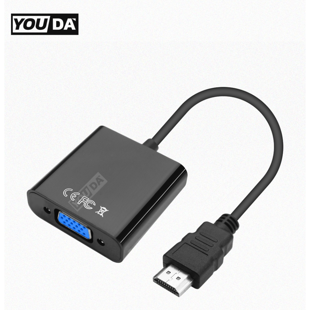 YOUDA สายแปลง HDMI TO VGA  รับประกัน 1ปี มีสาย AUX ออกเสียงวีดีโอได้ YD-HV01 / YD-HV02B จาก HDMI ออก VGA ตัวแปลงสัญญาณ