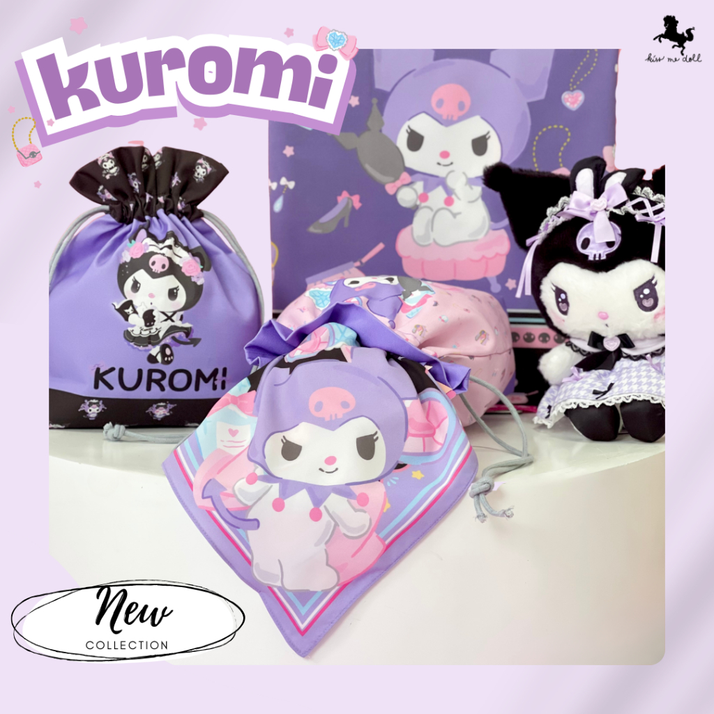 Kiss Me Doll  ผ้าพันคอ/ผ้าคลุมไหล่ Kuromi คุโรมิ ขนาด 100x100 cm.