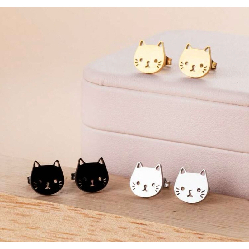 ต่างหูแมว Stainless Steel Cat Ear Studs 😺 ขนาด 1 ซม.ต่างหูแบบติดหู มินิมอล ต่างหูจิ๋ว พร้อมส่ง