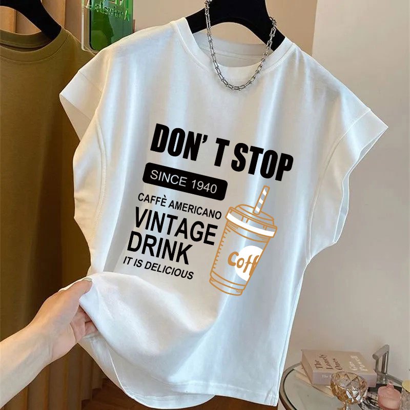 เสื้อแขนกุดสวยๆผู้หญิงฤดูร้อนมาใหม่ oversize เสื้อผ้าสาวอวบไซร์ใหญ่ เสื้อยืดแฟชั่นสไตล์เกาหลี สกรีนพิมพ์ลาย สือกําลังฮิต