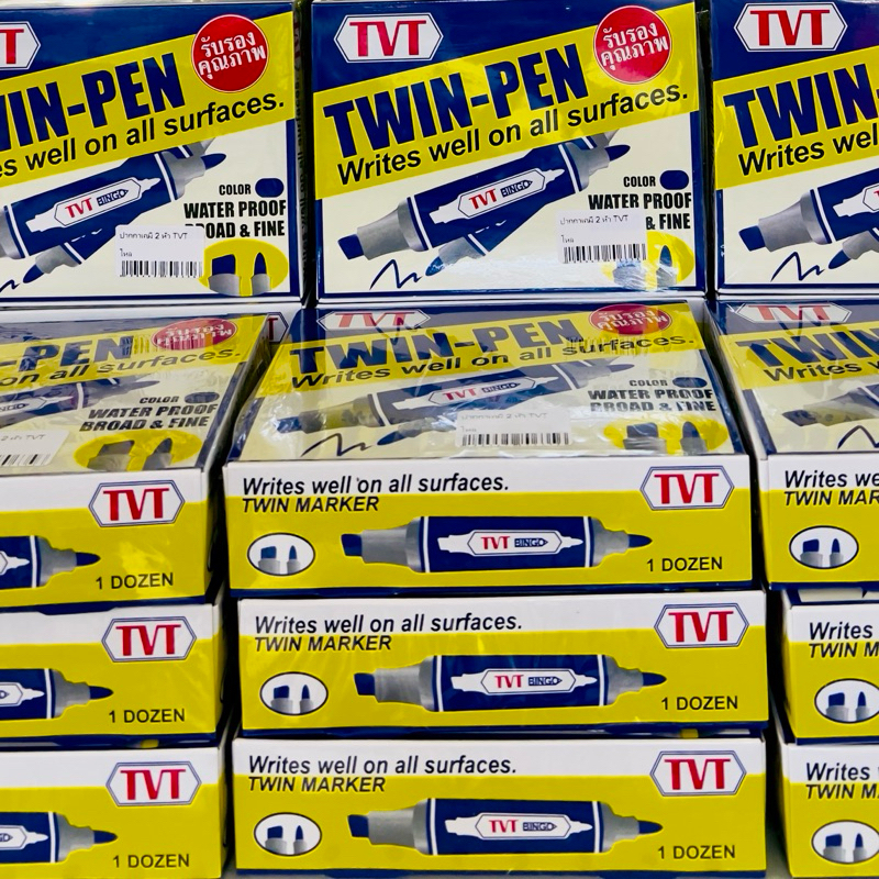 [12 ด้าม] ปากกาเคมี 2 หัว TVT คุณภาพดี กันน้ำ (ผลิตในไทย) TWIN MARKER WATER PROOF