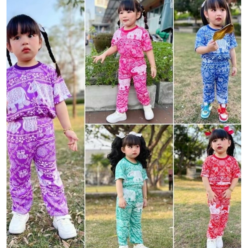 ชุดเด็กลายช้าง สีล้วน ใส่สบาย ผ้าไม่คัน หญิงชายใส่ได้