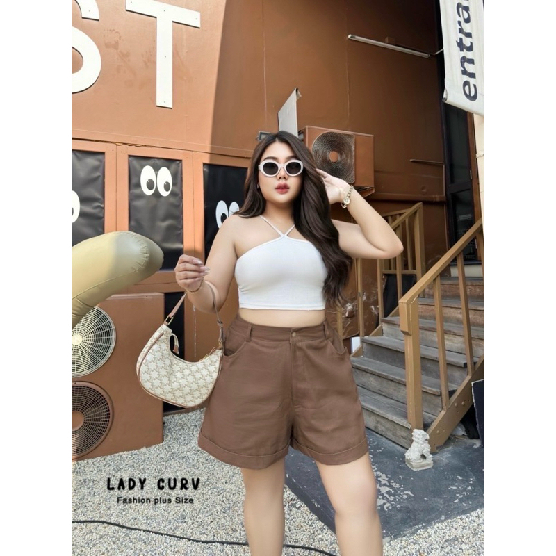 #กางเกงขาสั้นเอวสูงปลายขาเบิ้ลผ้ายียส์คัตตอล#กางเกงสาวอวบอ้วน#สาวพลัสไซส์ - รูปที่ 4