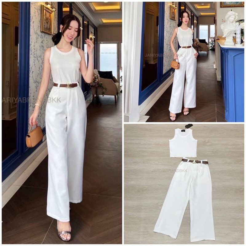 (L)งานเซต เสื้อ+กางเกงขายาวพร้อมเข็มขัด ป้าย jariya
