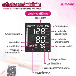 เครื่องวัดความดัน JUMPER รุ่น JPD-HA101 พูดไทย มารตฐานเยอรมัน หน้าจอไฟใหญ่พิเศษ รับประกัน 5 ปี เกรด PREMIUM