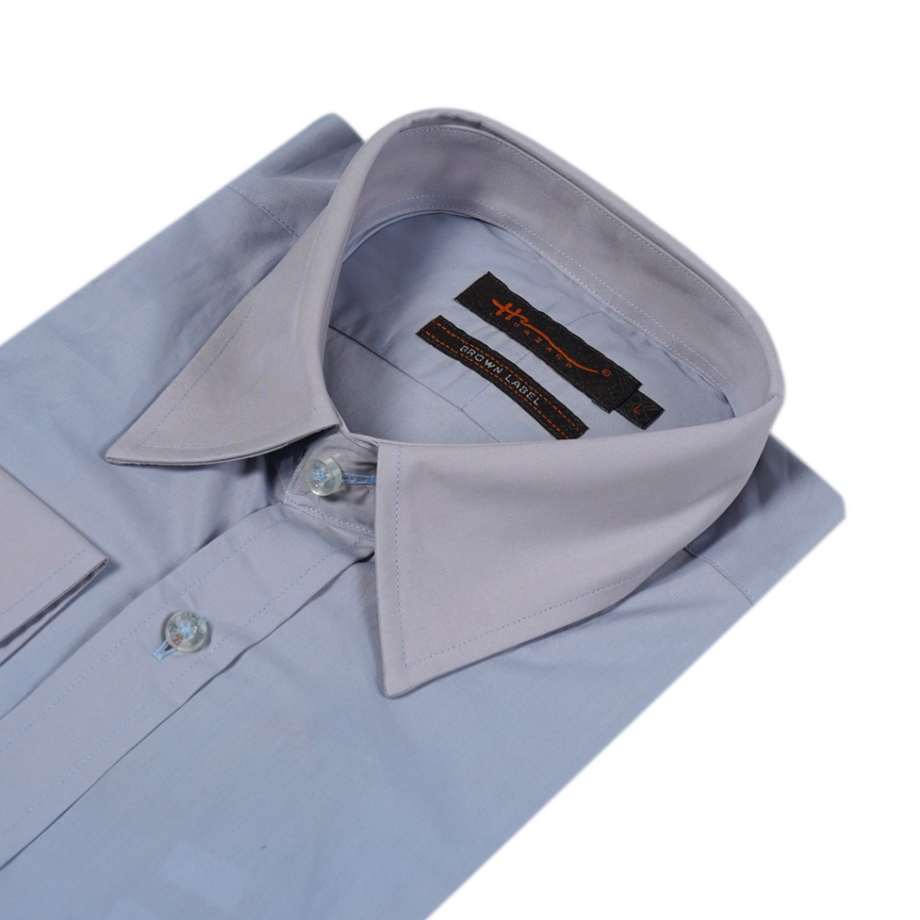 Hazard เสื้อเชิ้ตแขนยาวสีพื้น เนื้อผ้า cotton (คอตตอน) สีม่วงฟ้าอ่อน