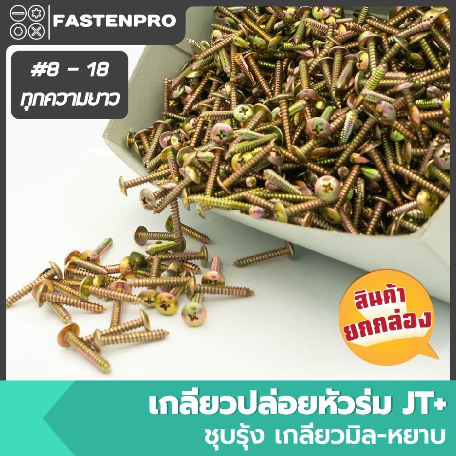 เกลียวปล่อยหัวร่ม ปลายแหลม ชุบรุ้ง 8-18 ยกกล่อง